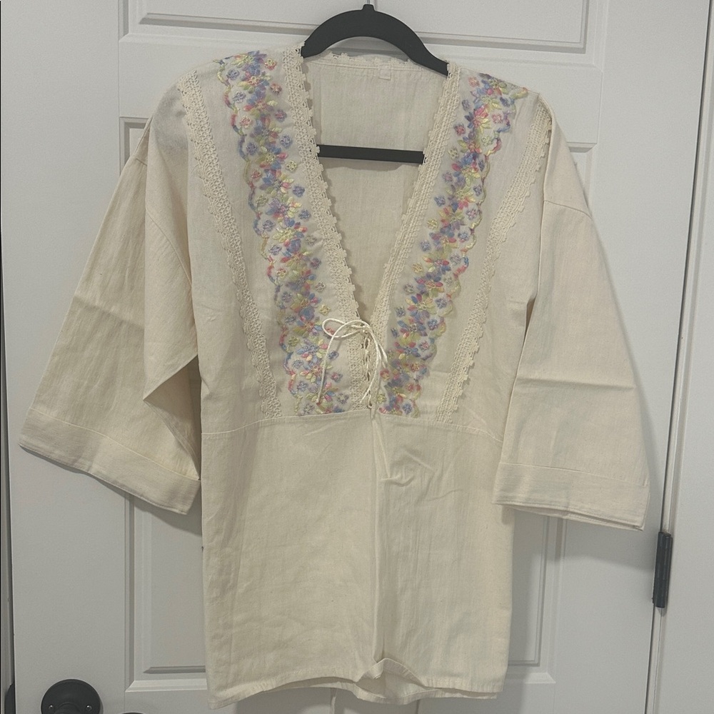 Cream Embroidered Women's Top